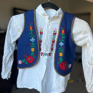 Kids Hungarian Embroidered Blue Vest with White Shirt